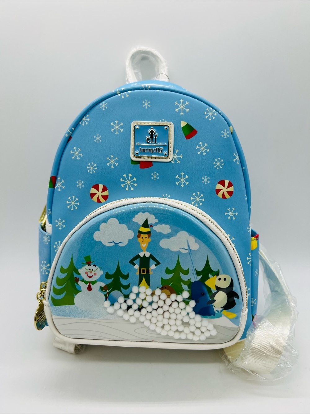 Loungefly Blue Elf Buddy & Friends Winter Scene Mini Backpack NWT